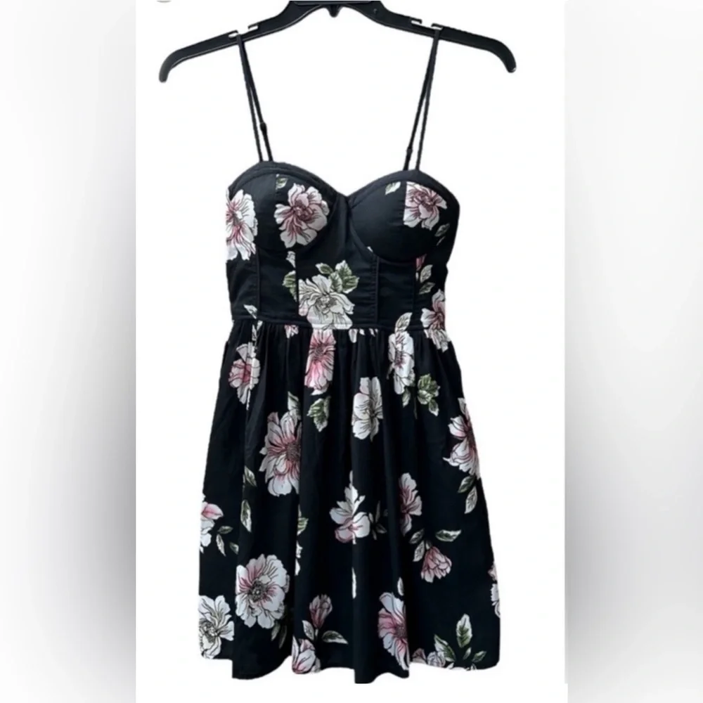 Band of Gypsies Corset Bustier Floral Black Pink Mini Sundress Boho Size S - Picture 2 of 12
